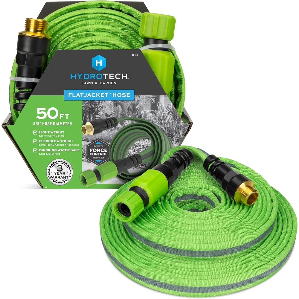 image:imageHydroTech FLATJACKET 58 75 ft Flexible Garden Hose with Patented Force Control Technology  KinkFree Lightweight Design for Lawn Care Gardening Car Washing and Outdoor Cleaning50 Feet