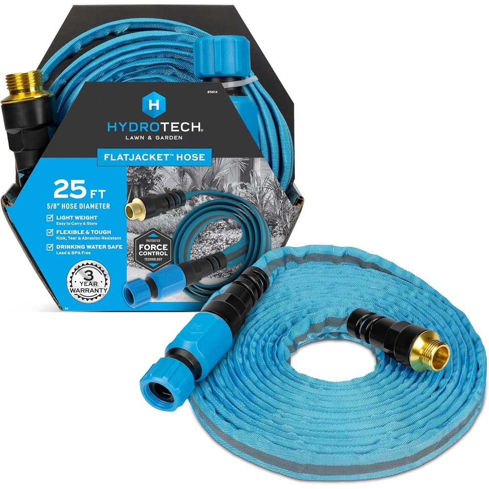 image:imageHydroTech FLATJACKET 58 75 ft Flexible Garden Hose with Patented Force Control Technology  KinkFree Lightweight Design for Lawn Care Gardening Car Washing and Outdoor Cleaning25 Feet