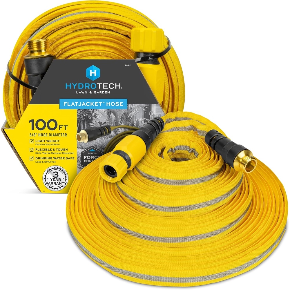 image:imageHydroTech FLATJACKET 58 75 ft Flexible Garden Hose with Patented Force Control Technology  KinkFree Lightweight Design for Lawn Care Gardening Car Washing and Outdoor Cleaning100 Feet
