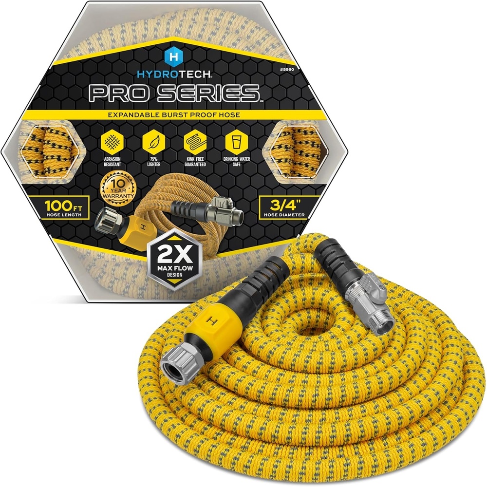 image:imageHydroTech Pro Series 25 ft Max Flow Garden Hose 34 in Diameter  Patented Force Control Technology delivers 2x max water flow with lightweight kinkfree performance and compact storage100 Feet